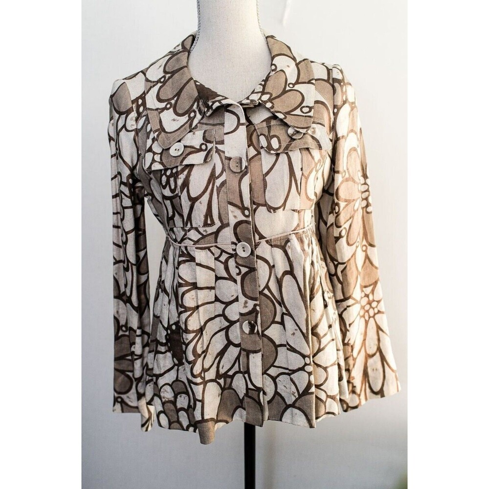 Boho Chic Size 4 Linen blazer Shacket Iridescent brown Artsy Art to wear VTG